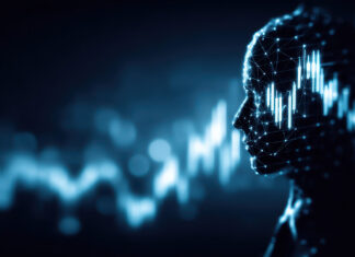 Czym są finanse behawioralne i jak wpływają na decyzje inwestorów? sylwetka głowy na tle danych finansowych symbol psychologii decyzji finansowych